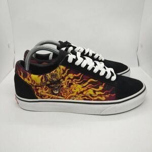 Vans Off The‎ Wall Skate Shoes Mens Size 8 Flames Skull Orange Black Sneakers